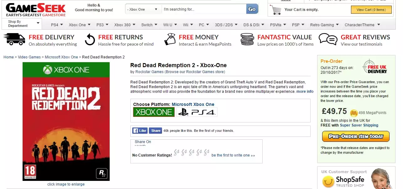 Another Red Dead Redemption 2 Street Date Posted