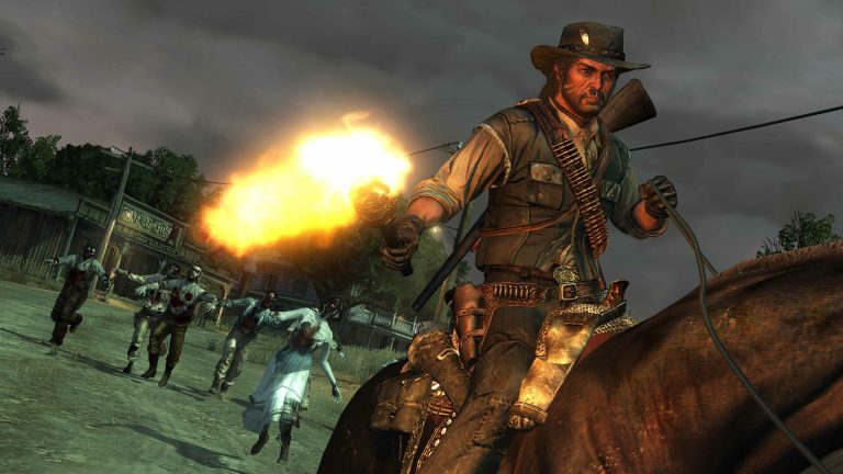 John Marston riding a horse in Red Dead Redemption: Undead Nightmare.